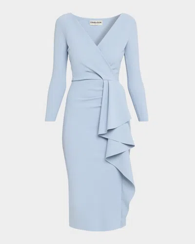 Chiara Boni La Petite Robe Draped Faux Wrap Bodycon Midi Dress In Blue