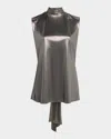 Chiara Boni La Petite Robe Draped Metallic Turtleneck Top In Gray