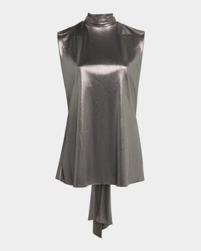 Chiara Boni La Petite Robe Draped Metallic Turtleneck Top In Gray