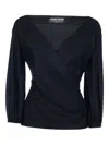 Chiara Boni La Petite Robe Eliza Wrap-effect Three-quarter Sleeve Top In Blue