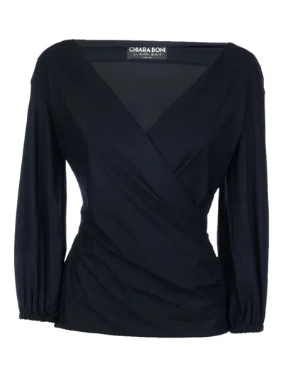 CHIARA BONI LA PETITE ROBE ELIZA WRAP-EFFECT THREE-QUARTER SLEEVE TOP