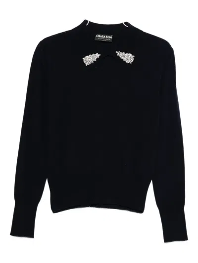 Chiara Boni La Petite Robe Embellished-collar Cashmere Sweater In Black