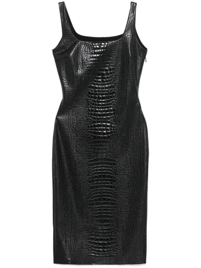 Chiara Boni La Petite Robe Embossed Crocodile-effect Midi Dress In Black