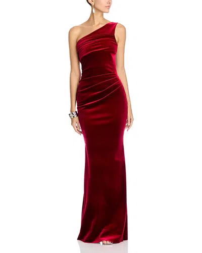 Chiara Boni La Petite Robe Epoque Velvet One Shoulder Gown In Red