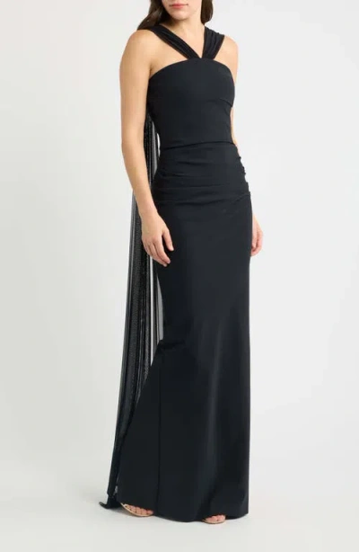 Chiara Boni La Petite Robe Eridani Illusion Cape Gown In Black