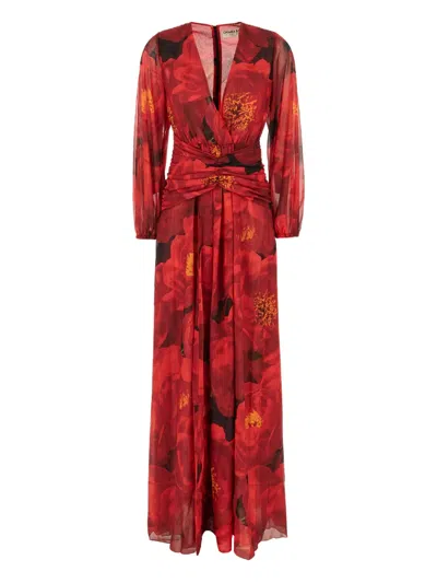 Chiara Boni La Petite Robe Floral-print Gathered Dress In Red