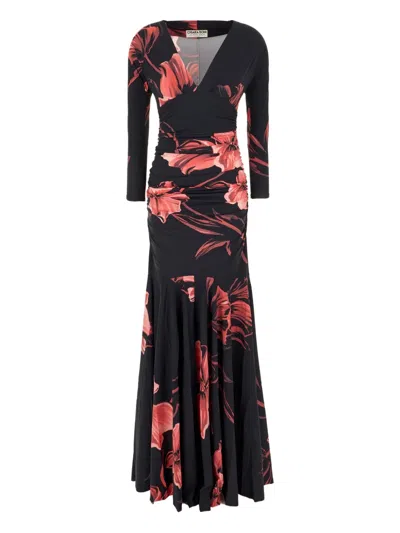 Chiara Boni La Petite Robe Floral-print Long Dress In Black