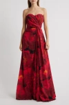 Chiara Boni La Petite Robe Floral Strapless Georgette Gown In Red