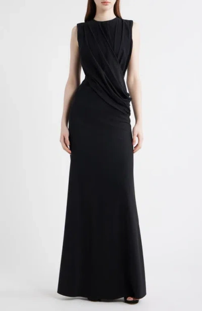 Chiara Boni La Petite Robe Frozy Ruched Sleeveless Gown In Black