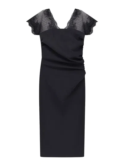 Chiara Boni La Petite Robe Genic Sheath Dress In Satin With Lace Insert In Black