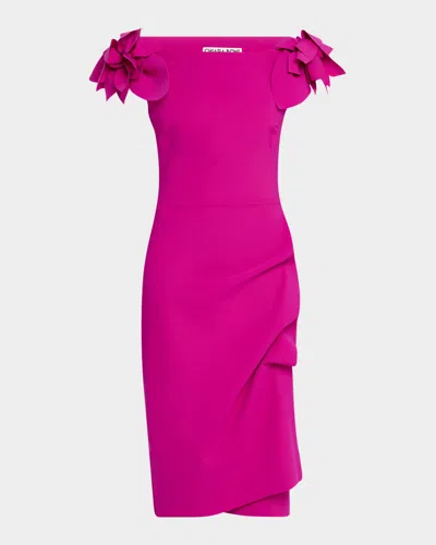 Chiara Boni La Petite Robe Gosiana Off-shoulder Ruffle Midi Sheath Dress In Cyclamen