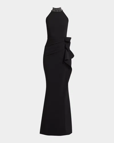 Chiara Boni La Petite Robe Gudrum Faux Pearl Ruffle Gown In Black