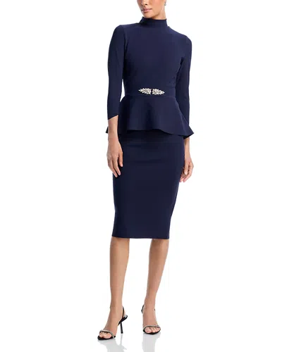 Chiara Boni La Petite Robe Haby Peplum Mock Neck Dress In Blue