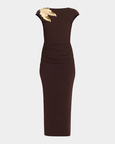 Chiara Boni La Petite Robe Hesupie Embellished Bodycon Midi Dress In Brown