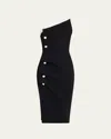 Chiara Boni La Petite Robe Hiroko One-shoulder Contrast Button Midi Dress In Blackwhite