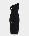 Chiara Boni La Petite Robe Hiroko One-shoulder Contrast Button Midi Dress In Blackwhite