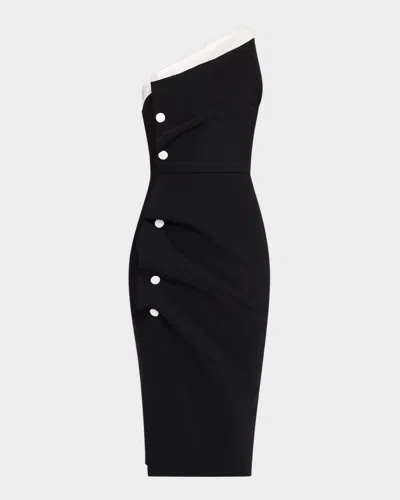 Chiara Boni La Petite Robe Hiroko One-shoulder Contrast Button Midi Dress In Blackwhite