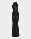 Chiara Boni La Petite Robe Hudrix Draped Mock-neck Halter Column Gown In Black