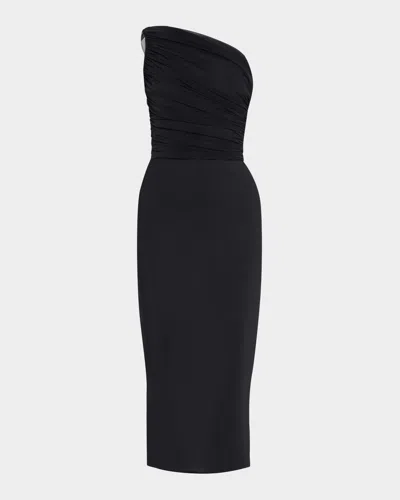 Chiara Boni La Petite Robe Isenette Ruched One-shoulder Bodycon Midi Dress In Black