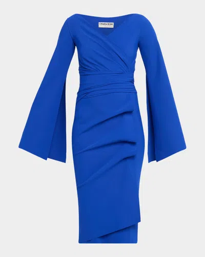Chiara Boni La Petite Robe Isoshi Split-sleeve Jersey Midi Sheath Dress In Blue