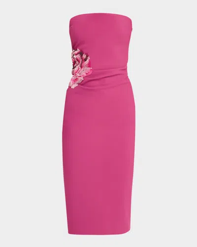 Chiara Boni La Petite Robe Itala Strapless Floral-embroidered Midi Dress In Beetroot