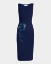 Chiara Boni La Petite Robe Italica Floral-embroidered Midi Sheath Dress In Blu Notte
