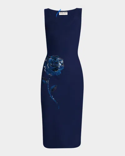 Chiara Boni La Petite Robe Italica Floral-embroidered Midi Sheath Dress In Blu Notte