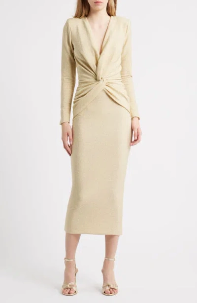 Chiara Boni La Petite Robe Jara Starry Metallic Twist Front Midi Gown In Brown