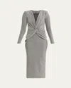 Chiara Boni La Petite Robe Jarra Twist-front Shimmer Bodycon Midi Dress In Silver