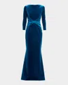 Chiara Boni La Petite Robe Jaslette Satin-embellished Velvet Mermaid Gown In Blue