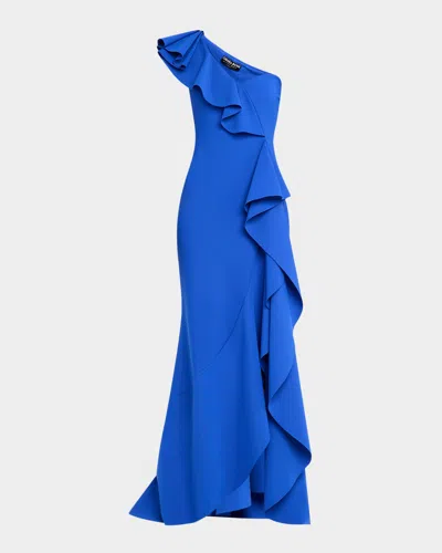 CHIARA BONI LA PETITE ROBE KAFU ONE-SHOULDER RUFFLE GOWN