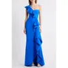 Chiara Boni La Petite Robe Kafu Ruffle One-shoulder Mermaid Gown In Blue Klein