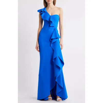 Chiara Boni La Petite Robe Kafu Ruffle One-shoulder Mermaid Gown In Blue Klein