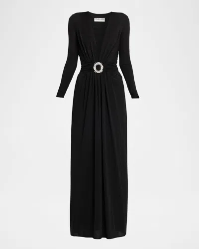 Chiara Boni La Petite Robe Kalin Sugar Embellished V-neck Gown In Black