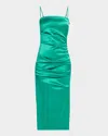 Chiara Boni La Petite Robe Keiky Square-neck Draped Satin Midi Dress In Emeraude