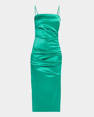 Chiara Boni La Petite Robe Keiky Square-neck Draped Satin Midi Dress In Emeraude