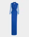 Chiara Boni La Petite Robe Lalia Twist-front Illusion Column Gown In Nautico
