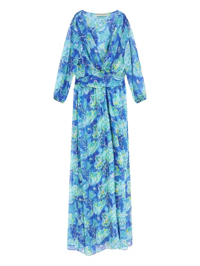 Chiara Boni La Petite Robe Long-sleeves V-neck Maxi Dress In Blue