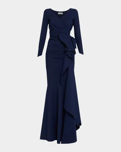 Chiara Boni La Petite Robe Maco Bow-draped Jersey Gown In Blue