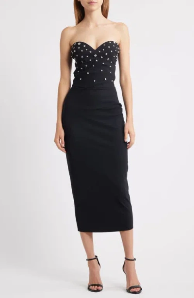 Chiara Boni La Petite Robe Mahta Rhinestone Detail Strapless Cocktail Dress In Black