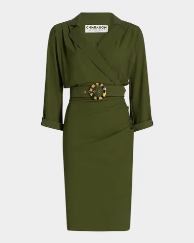 Chiara Boni La Petite Robe Minao Belted Faux-wrap Dress In Green