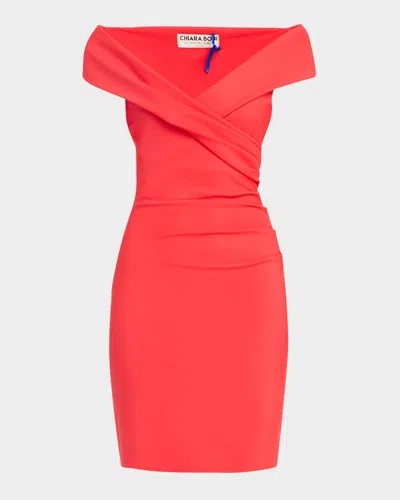 Chiara Boni La Petite Robe Nagab Off-shoulder Bodycon Midi Dress In Geranium