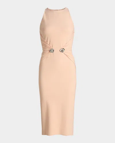 Chiara Boni La Petite Robe Nereo Sleeveless Embellished Midi Sheath Dress In Brown