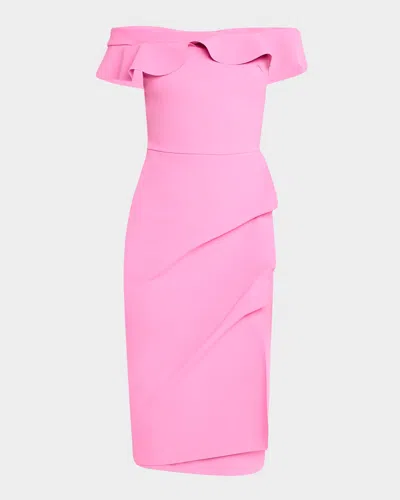 Chiara Boni La Petite Robe Nidandre Off-shoulder Ruffle Midi Dress In Bubble Gum