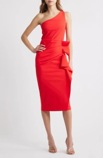 Chiara Boni La Petite Robe Nihal Side Ruffle One-shoulder Cocktail Dress In Geranium
