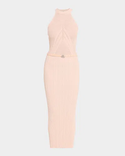 Chiara Boni La Petite Robe Niko Belted Knit Bodycon Halter Midi Dress In Gold