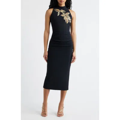 Chiara Boni La Petite Robe Nimby Beaded Floral Cocktail Midi Dress In Black