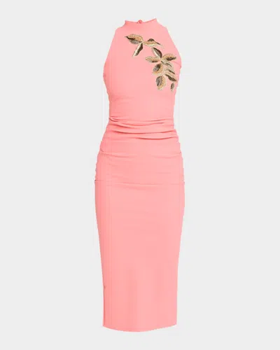 Chiara Boni La Petite Robe Nimby Beaded Stretch Jersey Midi Sheath Dress In Pink