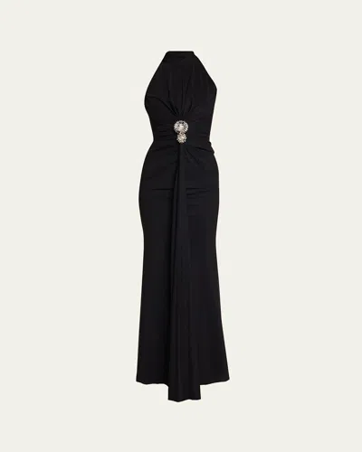 Chiara Boni La Petite Robe Nitsa Floral-embellished Halter Column Gown In Black