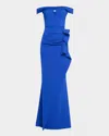 Chiara Boni La Petite Robe Off-shoulder Ruffle Mermaid Gown In Azulejo